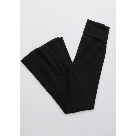NWOT Aerie OG Foldover Super Flare Leggings Black High Rise XSMALL SHORT Retro - Picture 10 of 15